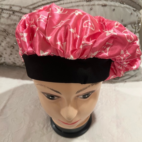 LV pink wide edge satin hair bonnet
